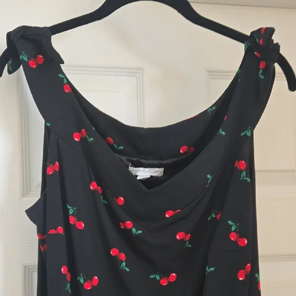 New York & Company Off the Sholder Black Dress with Cherry Print. Beautiful - Picture 5 of 8